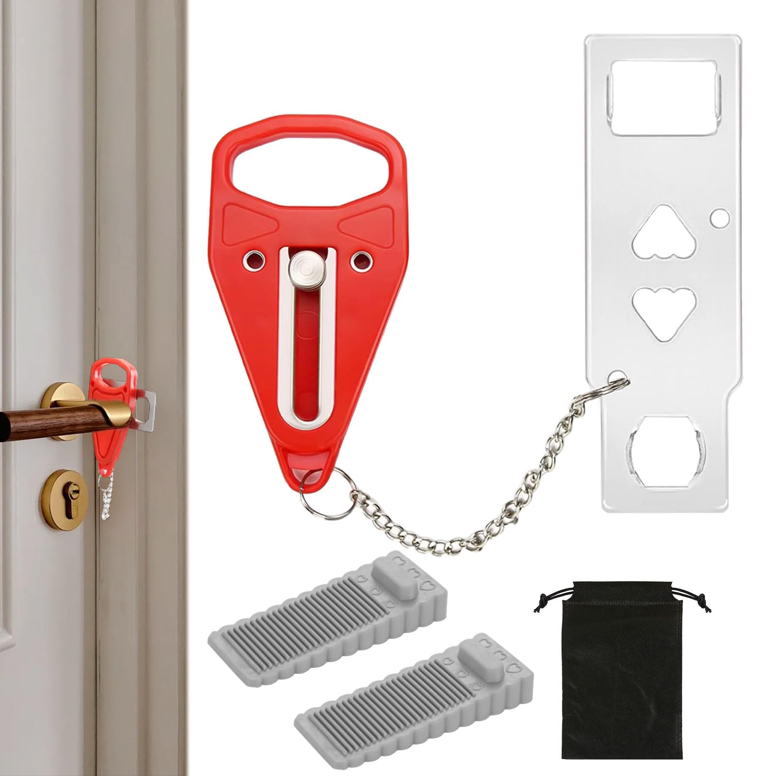 3 PCS Portable Door Lock Set,Anti-Theft,Easy Install Hotel Door Lock Travel Safet for Hotels/Homes with 2 Door Stoppers & Storage Bag,for Travelers and Students