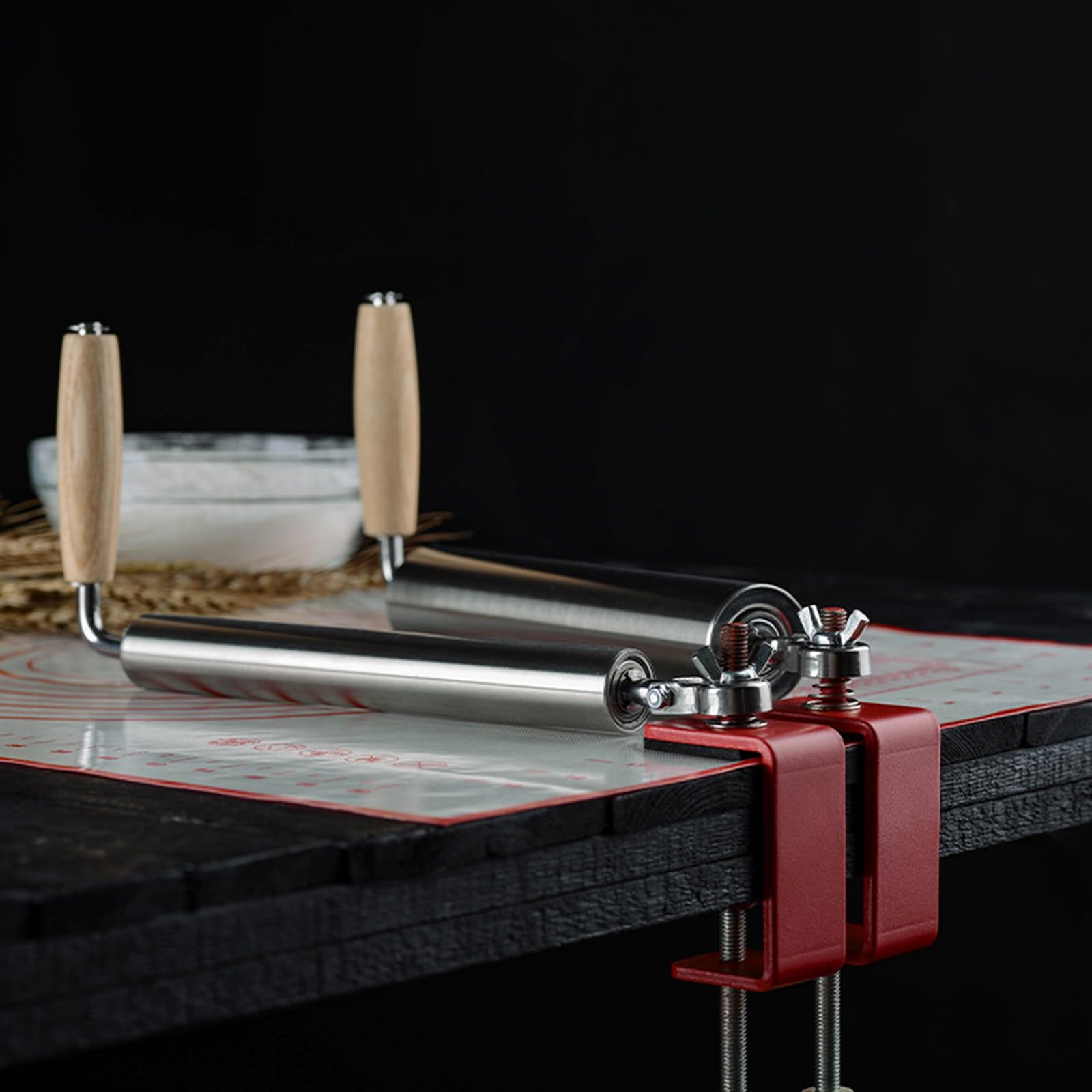 Rouleau de cuisine fixe épaisseur réglable poignée en bois pâtisserie fondant