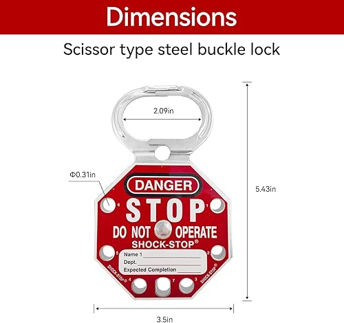 Miniatura 2 de Bloqueo de etiquetado de bloqueo de bloqueo de bloqueo de bloqueo de 6 unidades de bloqueo de hebilla de seguridad, rojo a prueba de manipulaciones