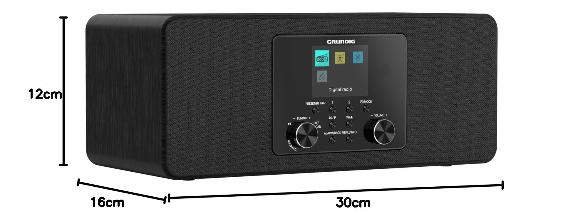 Grundig DTR 4600 2.0 DAB+ Radio digitale FM 2.0 Sistema di altoparlanti stereo da 10 W RMS, Funzione Allarme, Automatico addormentato, Display a colori, Nero