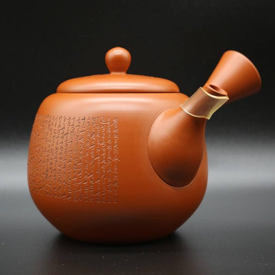 庄造作萬古焼朱泥金彩色絵草花文急須 煎茶道具 肥田香畝 / 急須 / 常滑焼 / 朱泥 / 彫刻 / 漢詩 / 煎茶道具