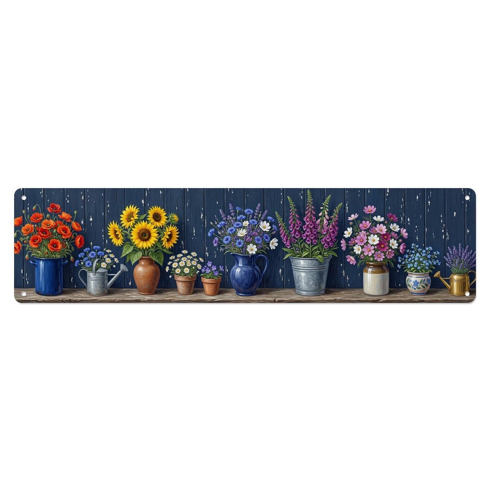 Floral Garden Tools Wildflower Meadow Pattern Print Metal Tin Sign