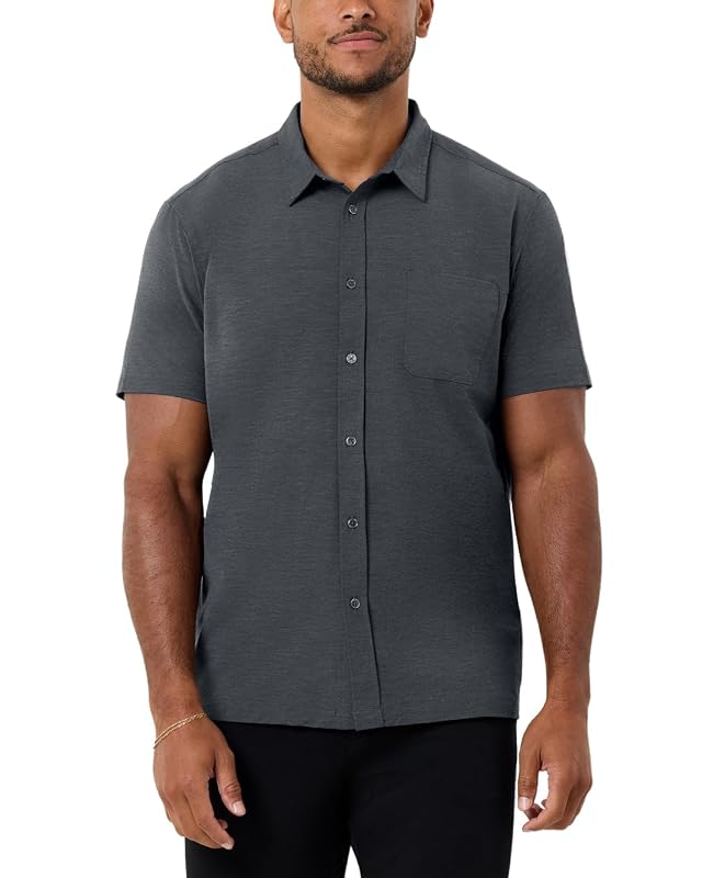 INTO THE AM Mens Short Sleeve Button Up Shirt - Nice Business Casual Button Down Dress Shirts S