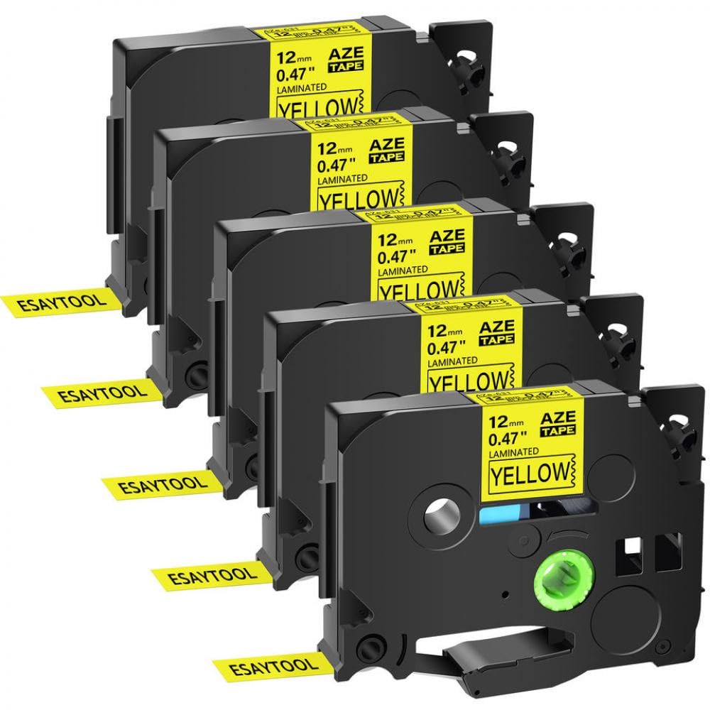Nastro per etichette compatibile con PT-1000 PT-H101C 5PK 6mm 9mm 12mm 18mm 24mm laminato nero su giallo TZe631 TZe641 TZe651