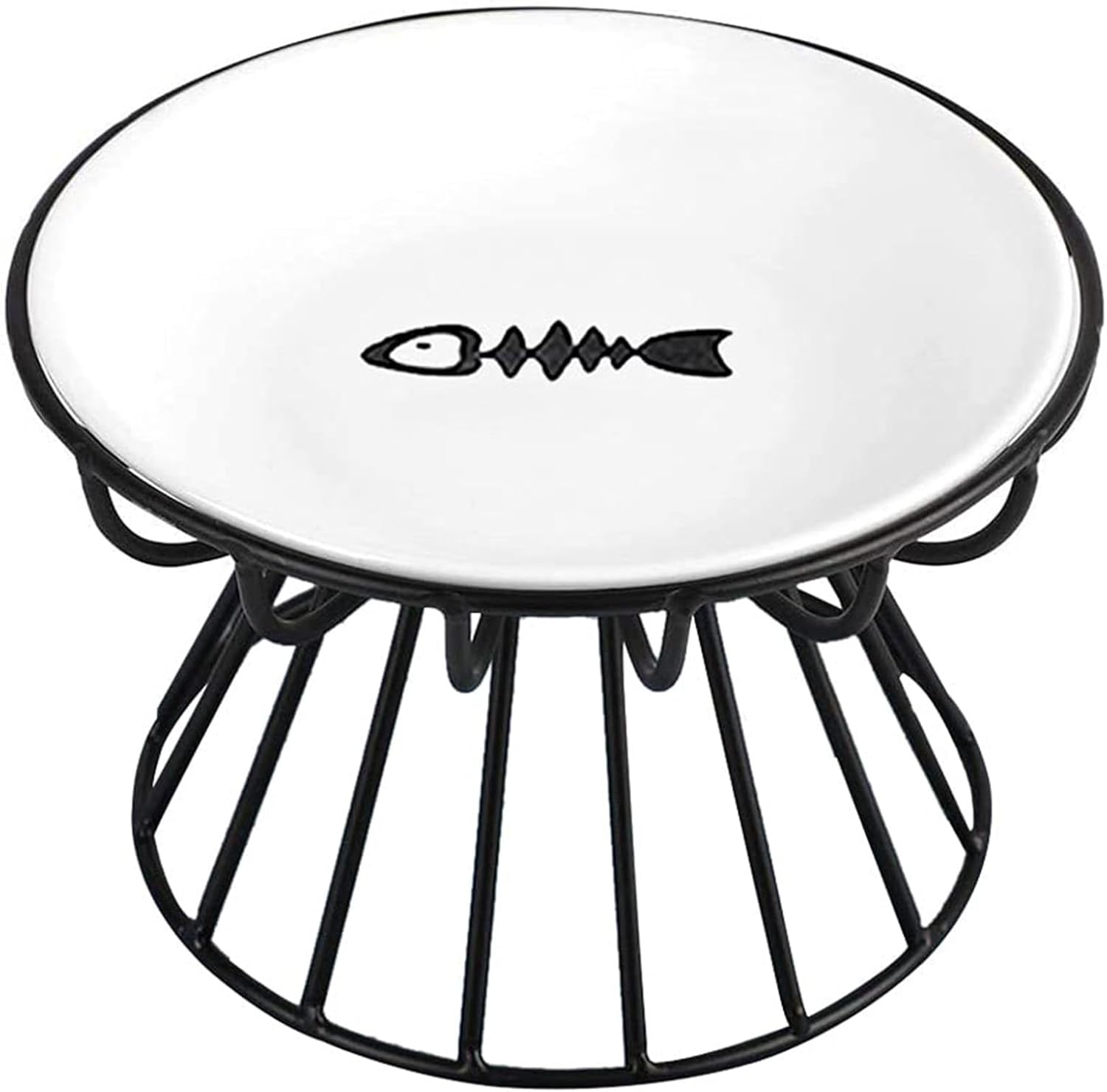 Raised Cat Food Bowl, Ceramic Cat Dish with Metal Stand, Pet Water or Food Feeding Bowls for Indoor Cats, Kitten, Puppies and Small Dogs, Dishwasher Safe