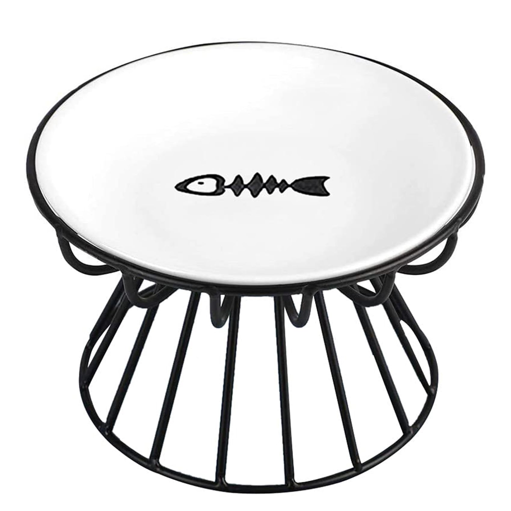 Raised Cat Food Bowl, Ceramic Cat Dish with Metal Stand, Pet Water or Food Feeding Bowls for Indoor Cats, Kitten, Puppies and Small Dogs, Dishwasher Safe
