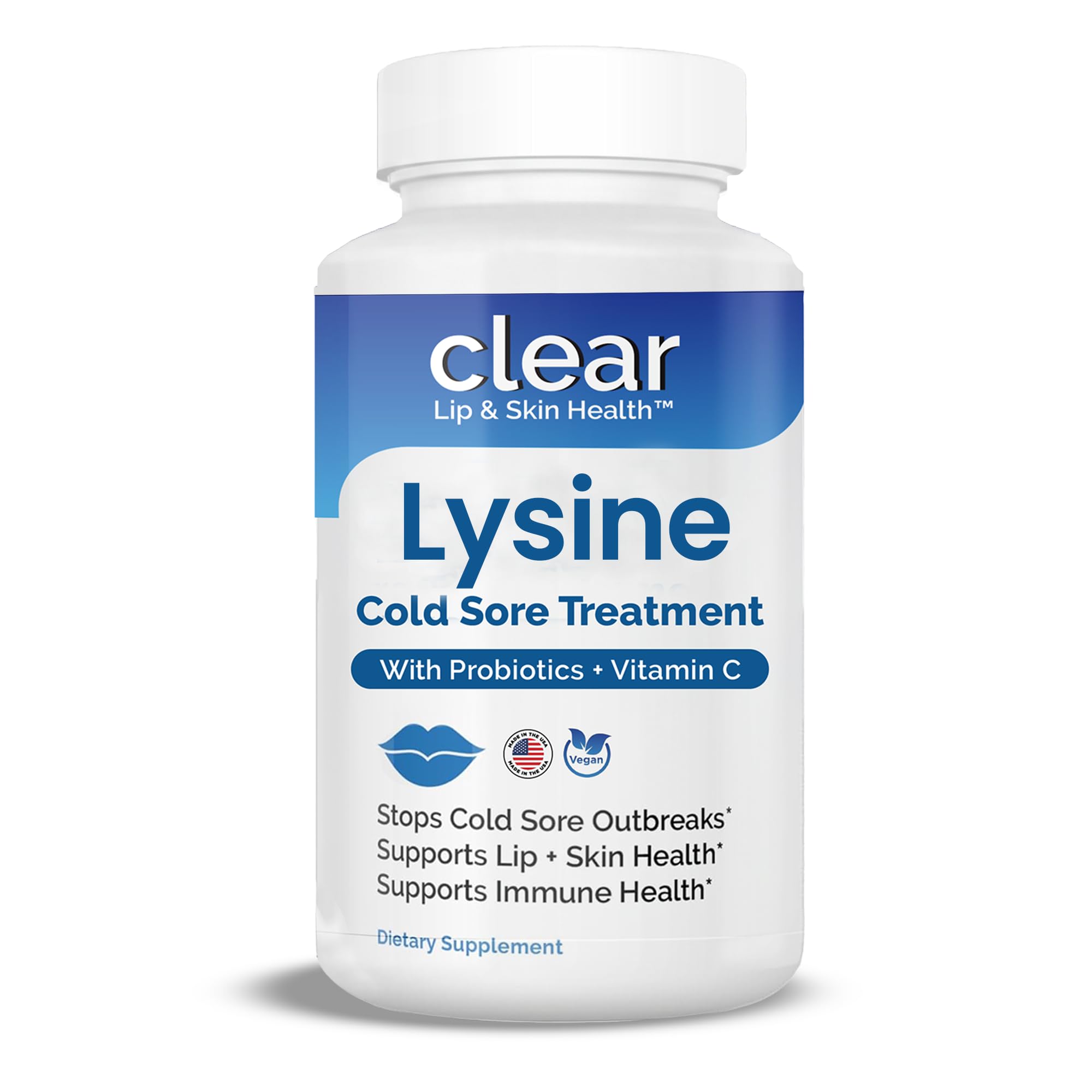 - Lysine Cold Sore Treatment for Lips with Pre-Probiotics & VIT C | 1 Month Supply | Supercharged Lysine Capsules with Rhamnosus & Acidophilus for Cold Sores Relief, Skin + Gut Health & Immune Support