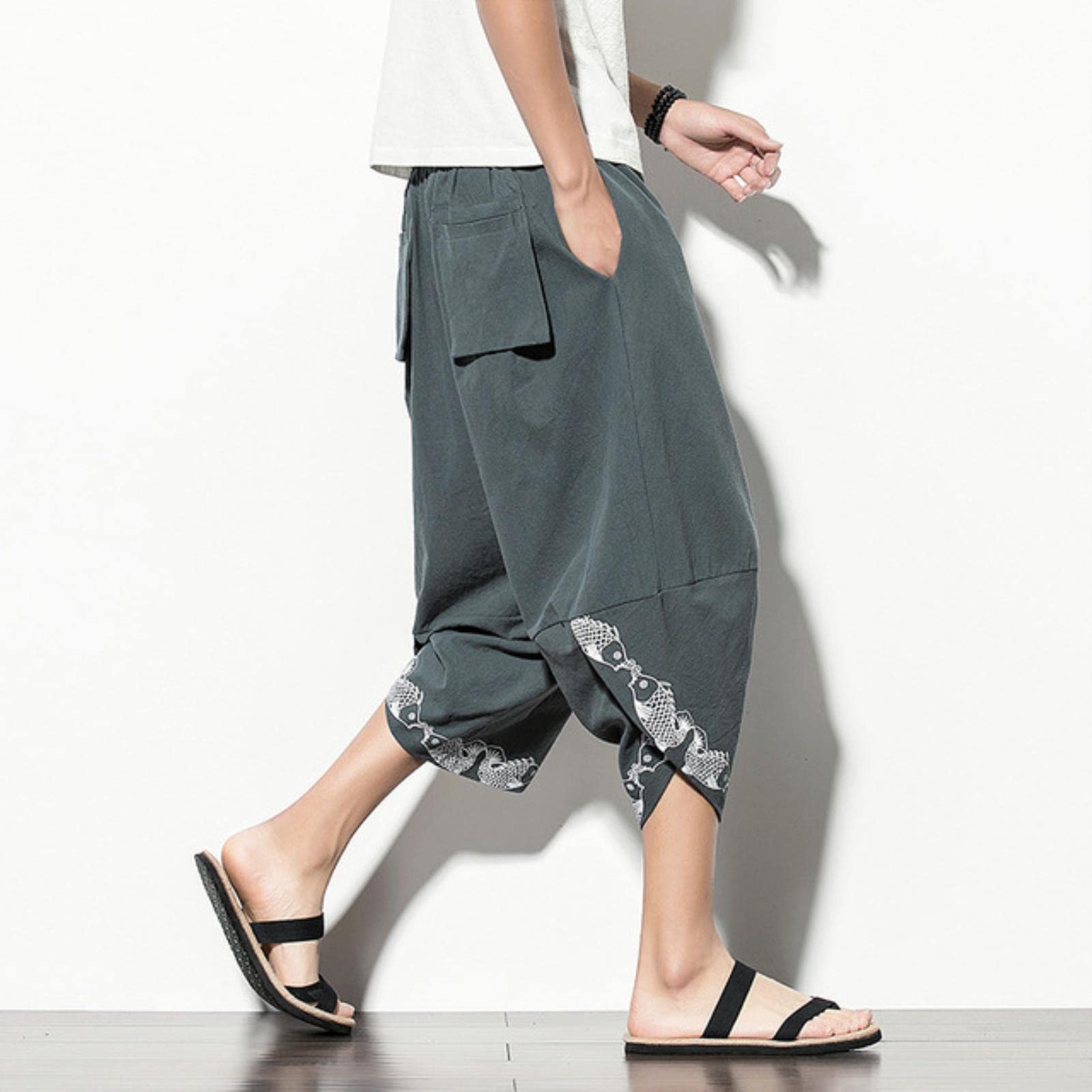 SARGE SARGE Kimono de Verano, Pantalones nuevos, Pantalones Retro japoneses de Talla Grande con Estampado de harén, Pantalones Cortos Chinos, Traje asiático Harajuku Yukata para Hombre de Japón