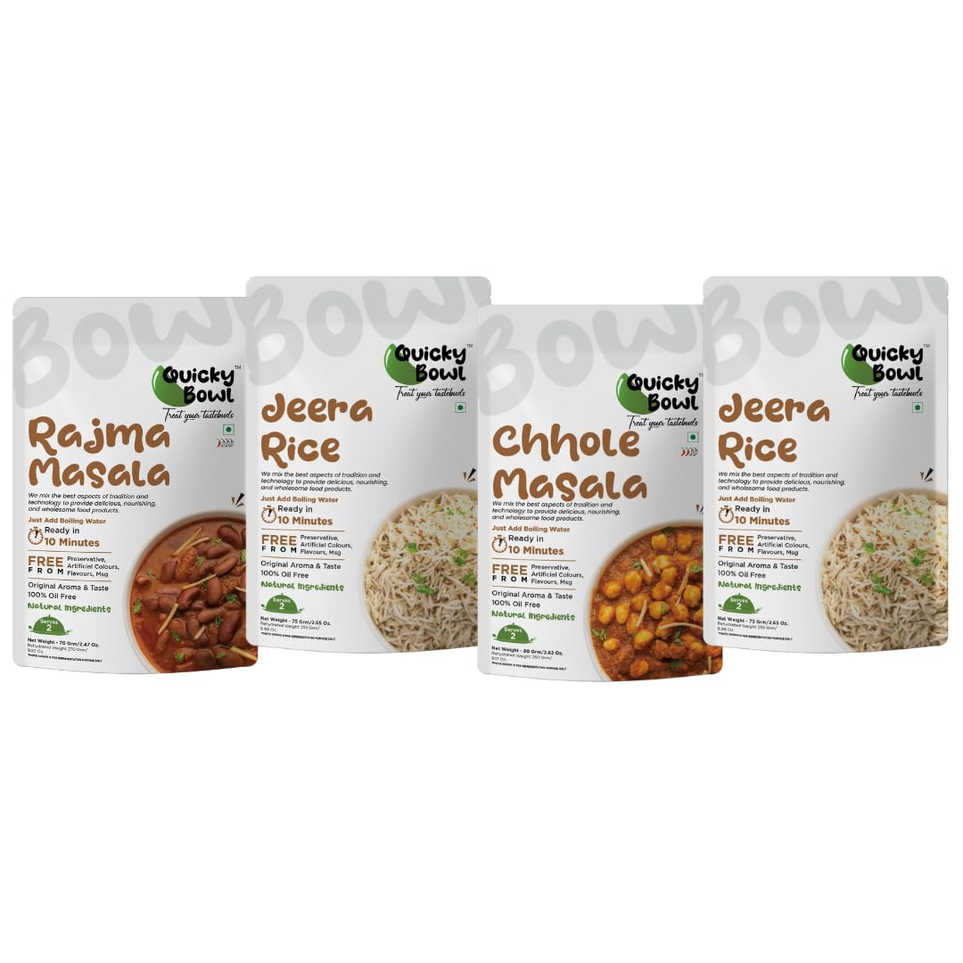 QuickyBowl Ready to Eat Meal Combo: Rajma Masala + 2xJeera Rice + Chhole | Instant Food | (Pack of 4) (B0C96QH4D6) Amazon Price History, Amazon Price Tracker