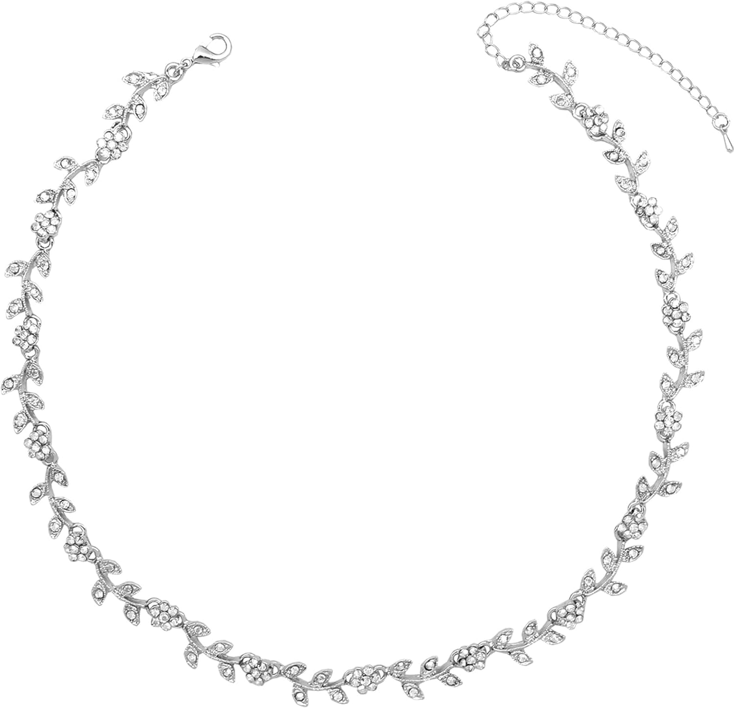 Austrian Crystal Rhinestone Choker Necklace Elegant Flower Leaf Chain Necklace Jewelry for Party Prom Costume Accessories for Women