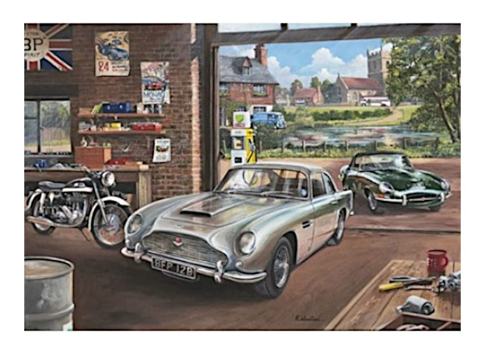 Aston Martin DB5 Jaguar E Type Norton ES2 Motorbike 1960s Garage Birthday Card