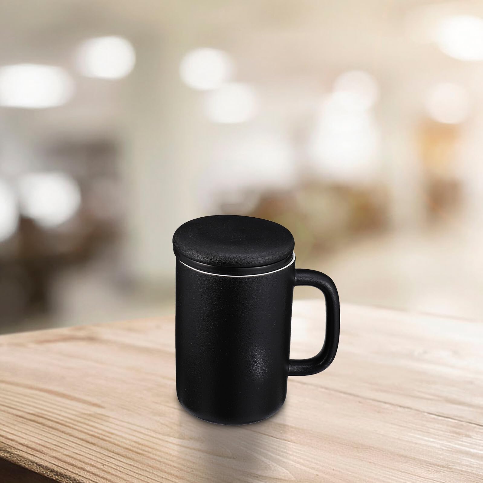 MAGICLULU 400ml Keramik Teetasse mit Teefilter und Deckel Schwarz