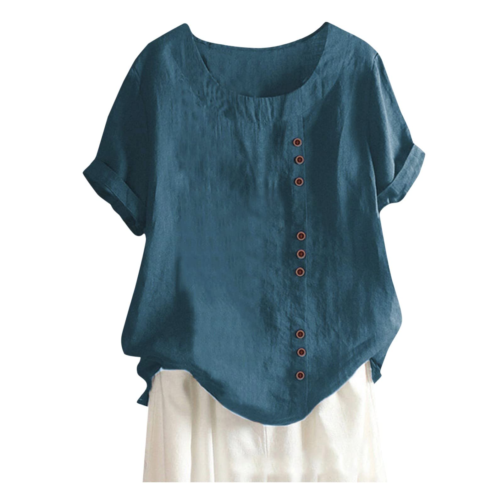 Generic Cover Ups for Swimwear Women Collar Button Cotton Long Sleeved Shirt Blouse Linen Top Linen Shirts for Women Beach