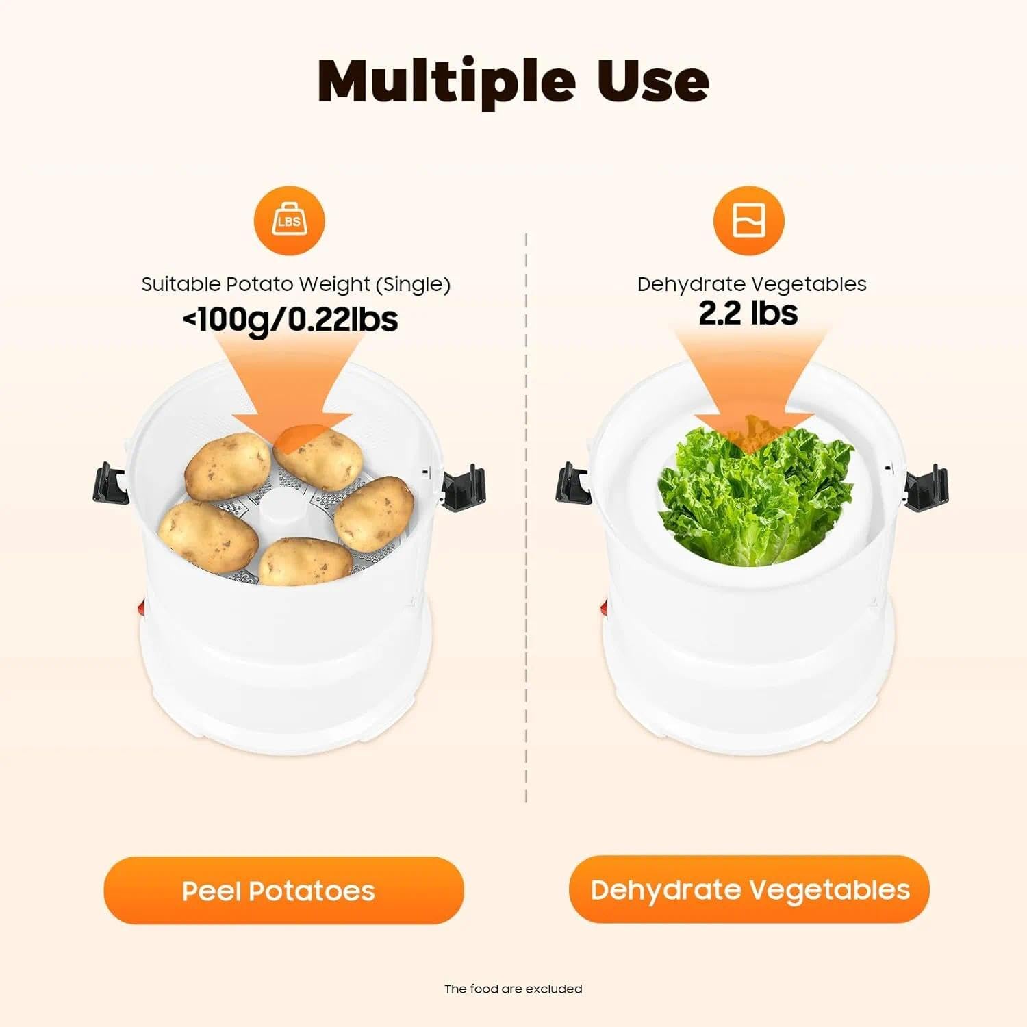 Pelador eléctrico de patatas, máquina peladora automática de verduras de acero inoxidable de 85 W, máquina peladora de alimentos de un solo toque para el hogar, cocina o uso comercial