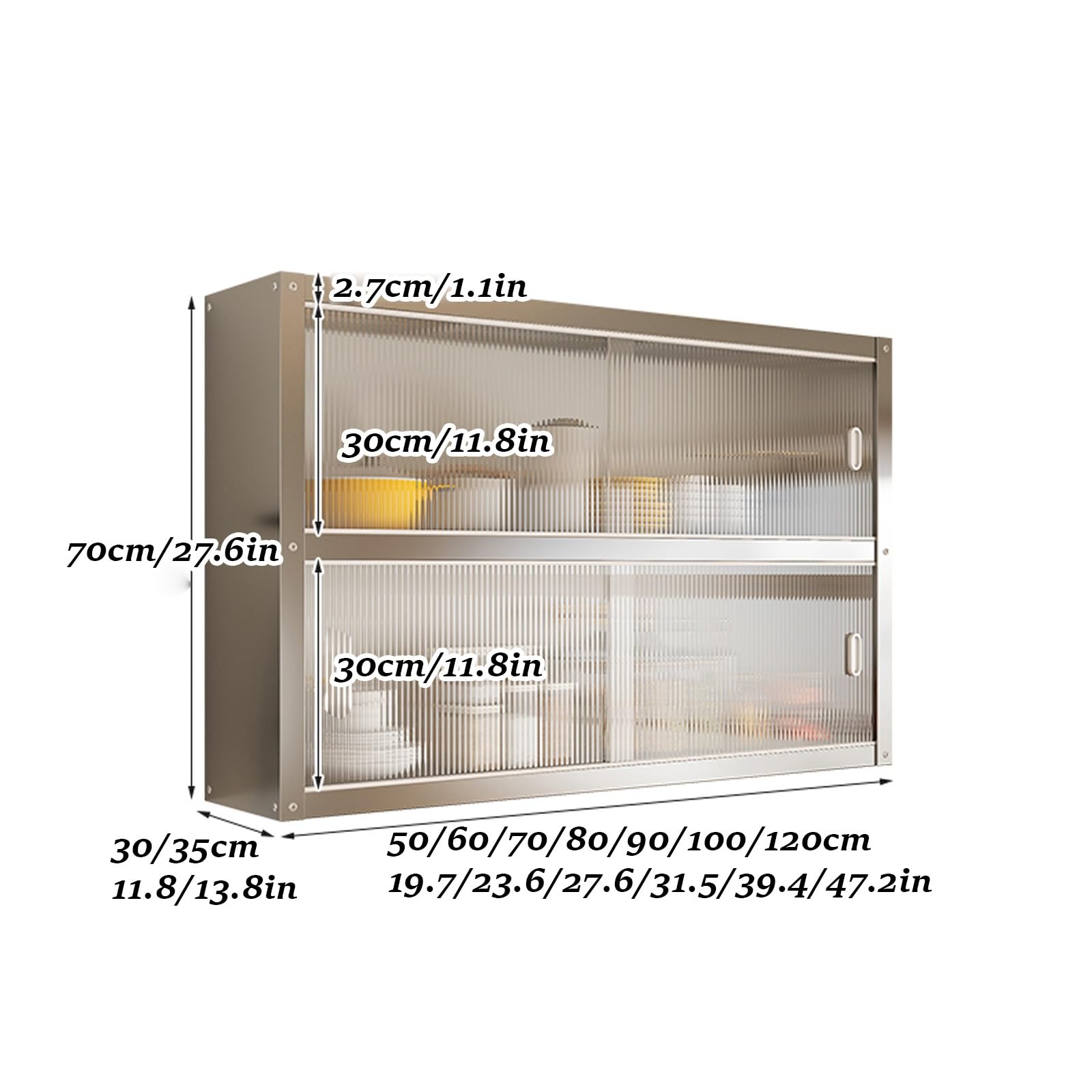 Scaffale portaoggetti da cucina in acciaio inox a parete,a uno o due strati,mobiletto a, sospeso a, con ante scorrevoli(70 * 30 * 70cm/27.6 * 11.8 * 27.6in)