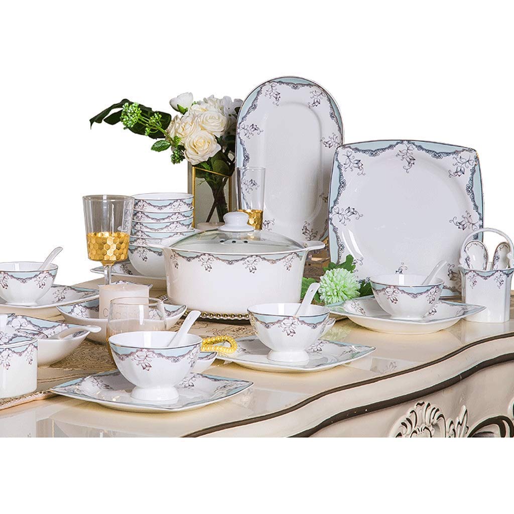 48-częściowy ceramiczny zestaw zastawy stołowej - eleganckie złote przycięte miski naczynia i garnek do zupy - idealny na wesela, bankiety i prezenty - stylowy zestaw zastawy stołowej na każdą okazję