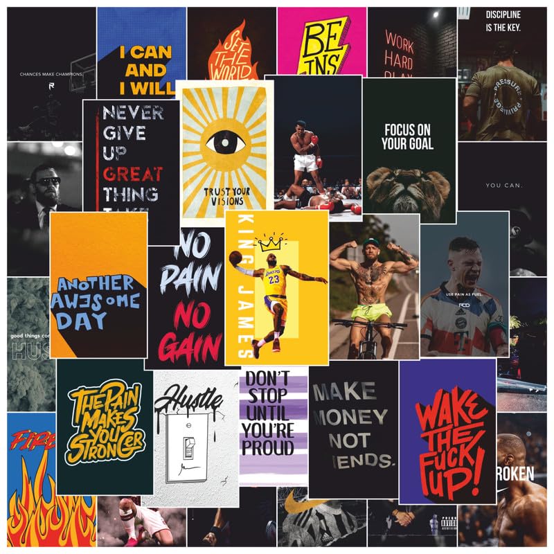 Image of POSTERONN Motivational Inspirational Wall Collage Kit Set of 54 4x6 Inch Matte Finish Cardstock Posters with Double Side Tape Positive Quote Wall Art for Office Gym Study Room Bedroom Decor