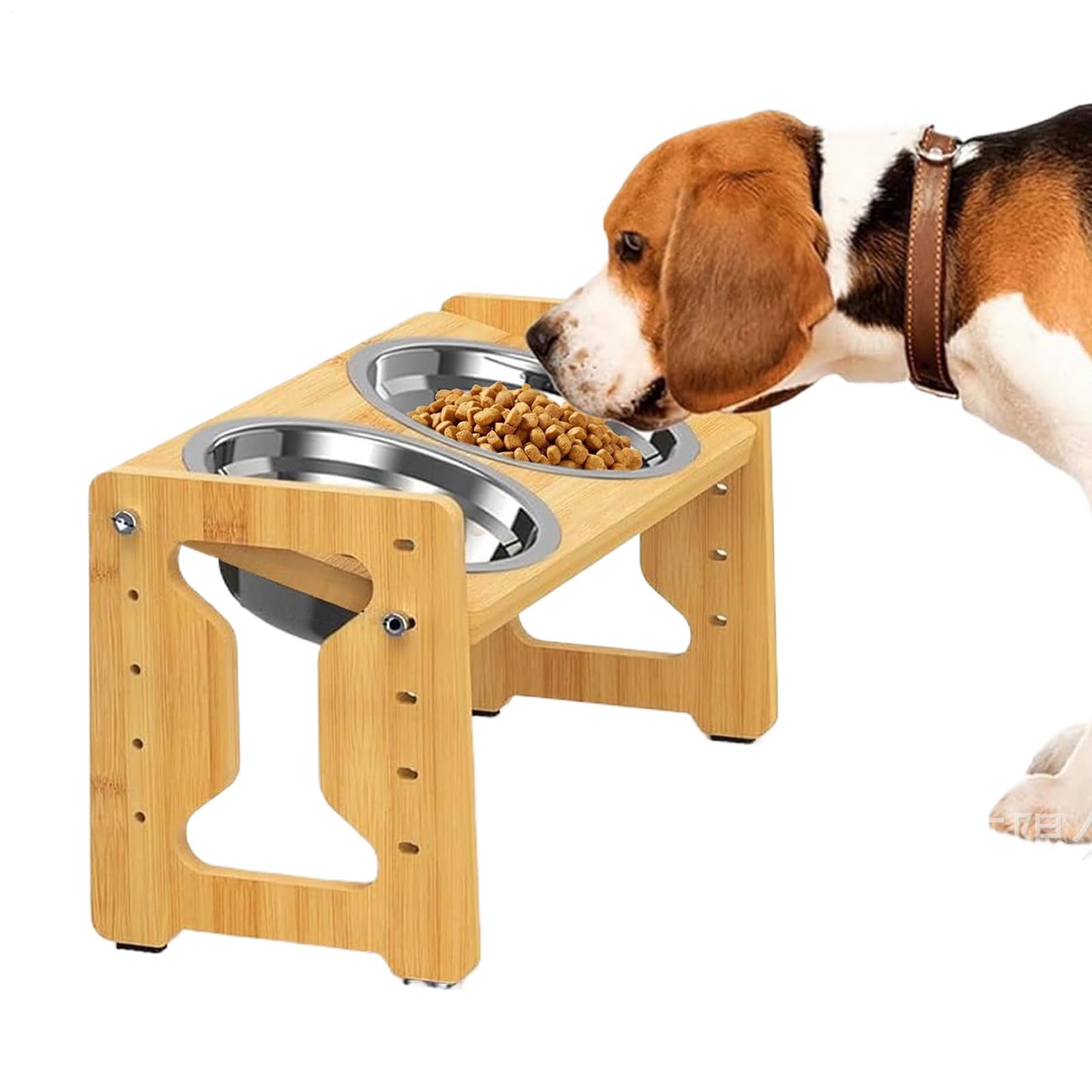 Gamelle surélevée pour chien, hauteur réglable, en acier inoxydable, double mangeoire inclinée en bois, alimentation lente, base antidérapante ergonomique pour chiot pour manger et boire