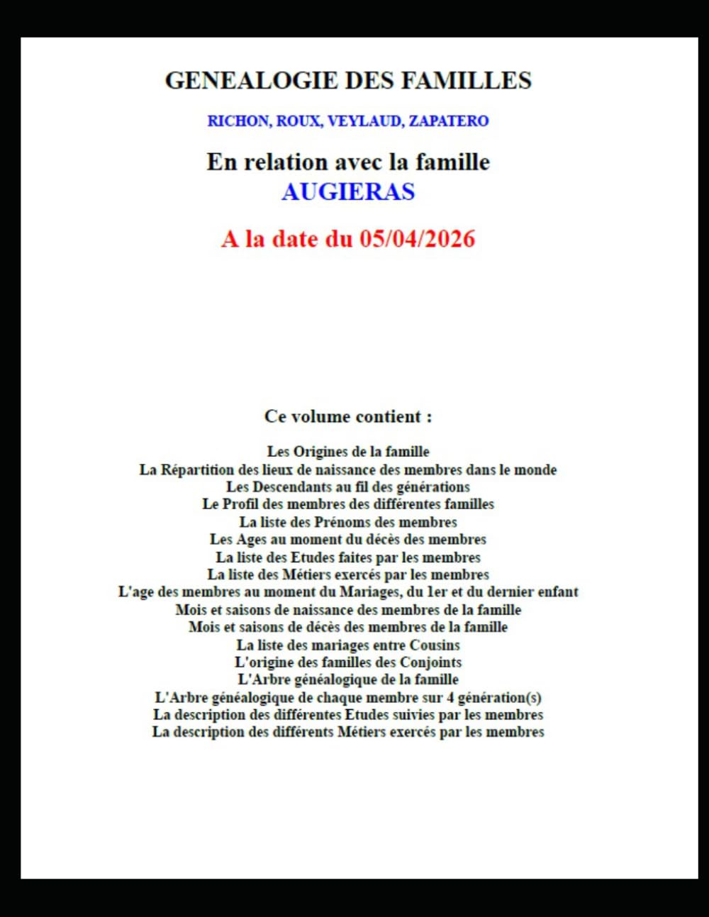 Généalogie Augiéras: Familles des conjoints - Tome V