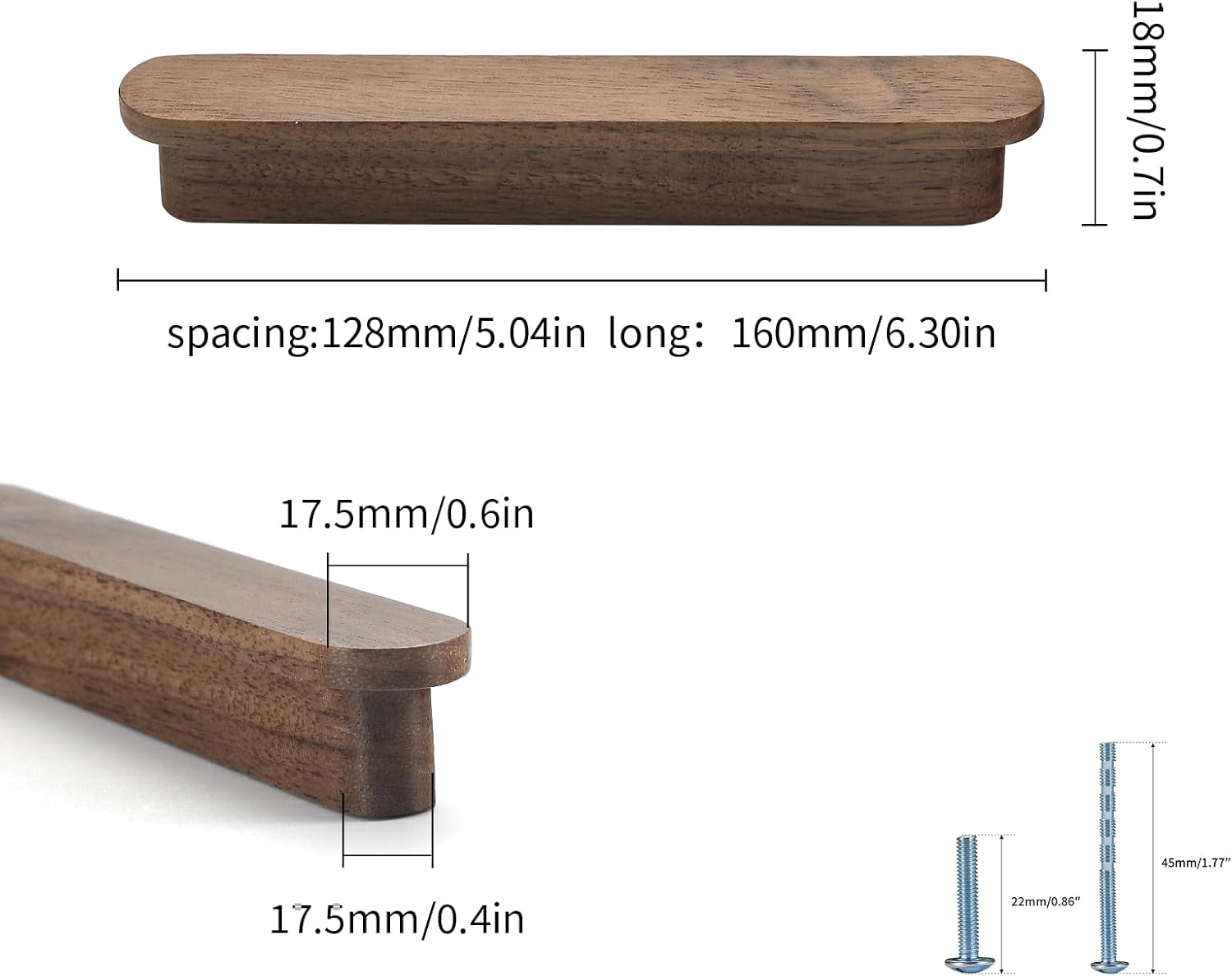 5 in Walnut Wood Kitchen pulls cabinets Handles Furniture Dresser Wardrobe Cupboard Drawer Handles 6 pcs