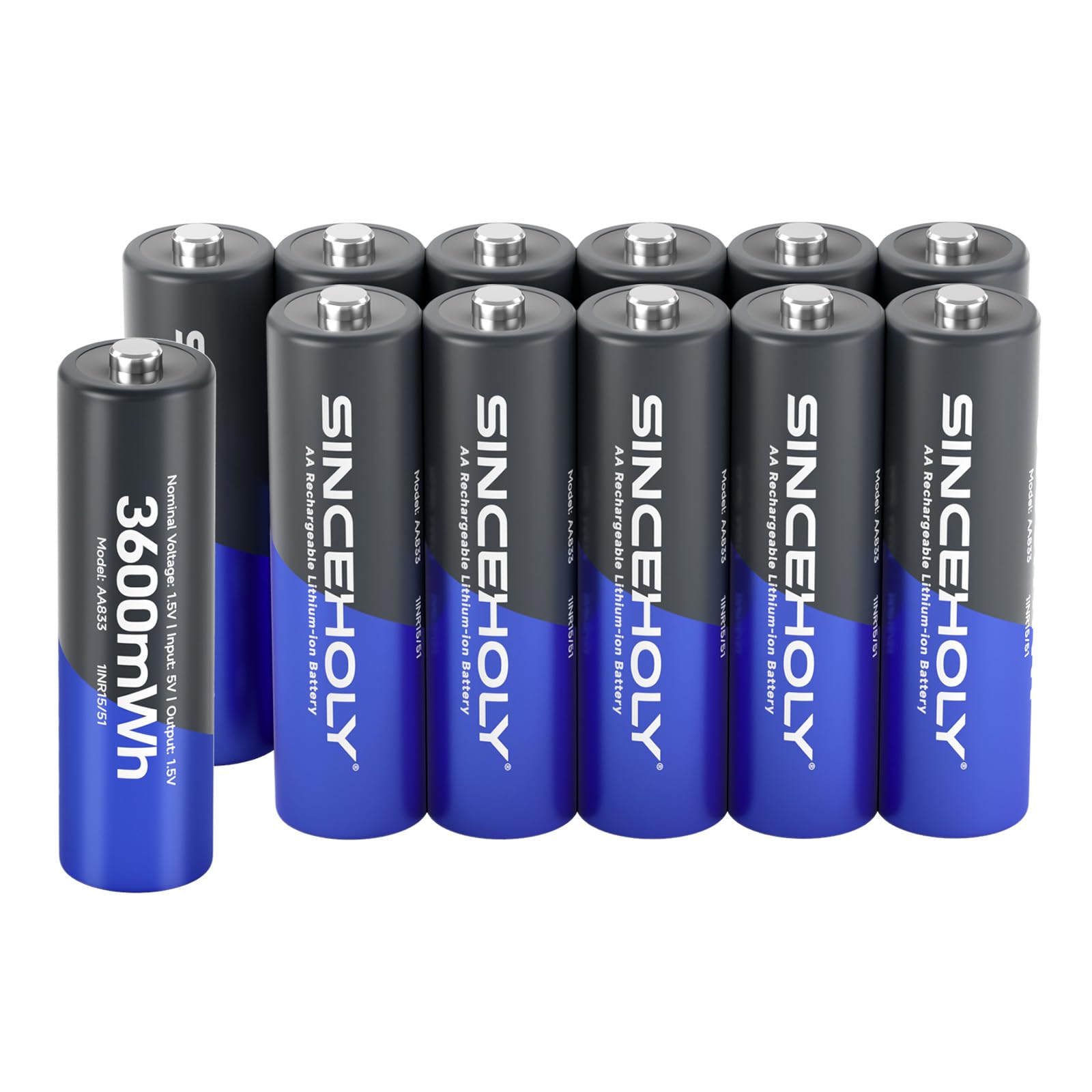 12 Pack Rechargeable AA Batteries Lithium with Charger, 1.5V 3600mWh Double A Batteries Rechargeable, Long Lasting Lithium ion AA Batteries