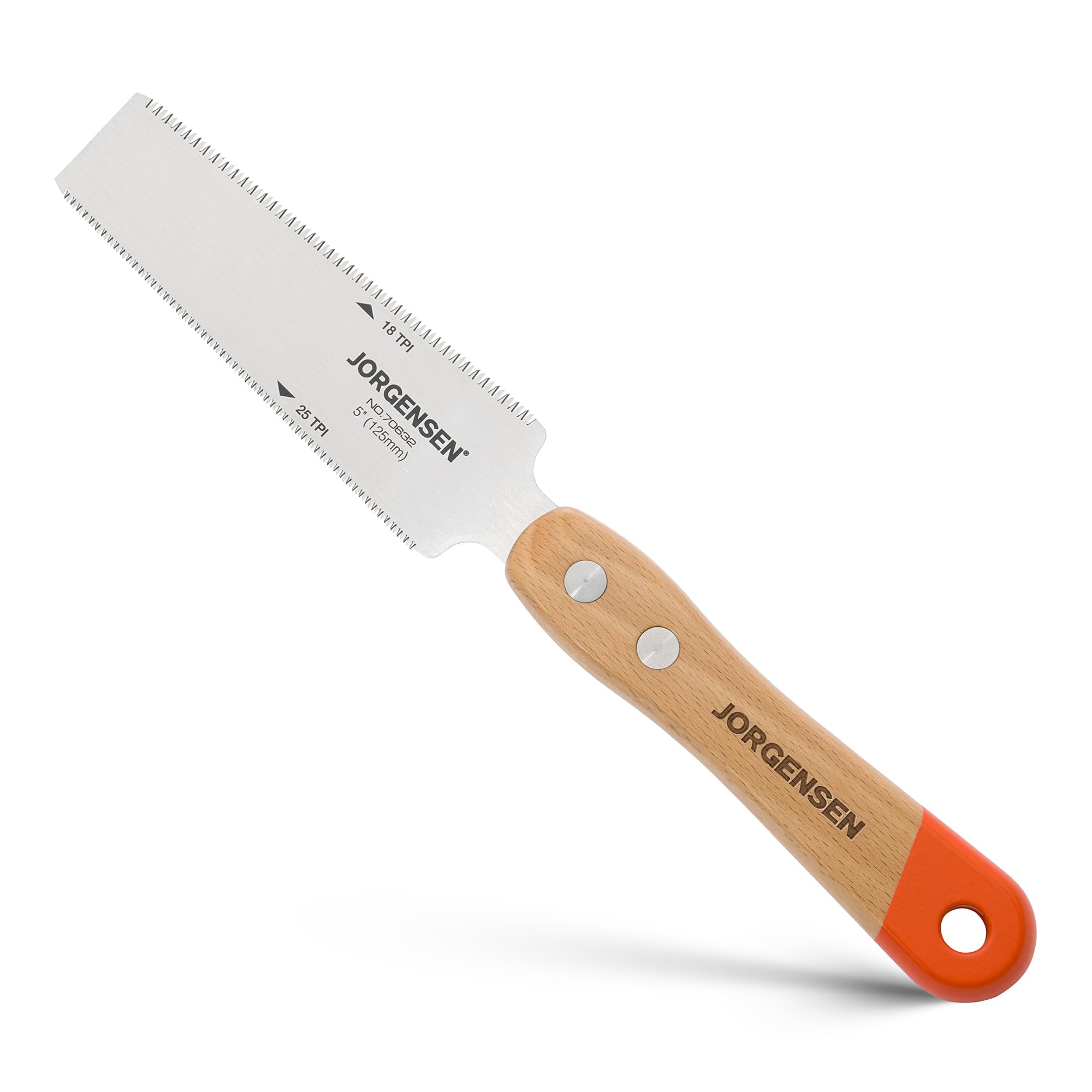 JORGENSEN Japanese Flush Cut Saw, 5 Inch Beech Handle Pull Saw, SK5 Flexible Double Edge Blade, 18/25 TPI Japanese Handsaw for Hardwood & Softwood