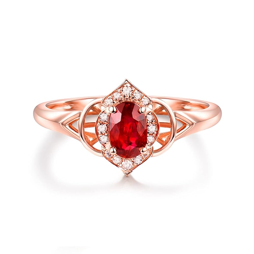 フラダンス Ruby Ring Size 4 Rings for Women, Ruby Ring for Women 18K Rose Gold