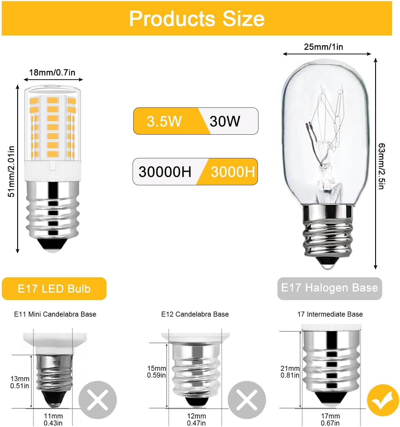 KEI D28k Kel 2812 Freezer Light Bulb 4W Kei D28x Kel2816x Refrigerator Bulb 3W AC120v 5304517886 Replacement E17 Led Bulbs for Fridge Range Hood Over Stove LED Lamp, Warm White, 2-Pack