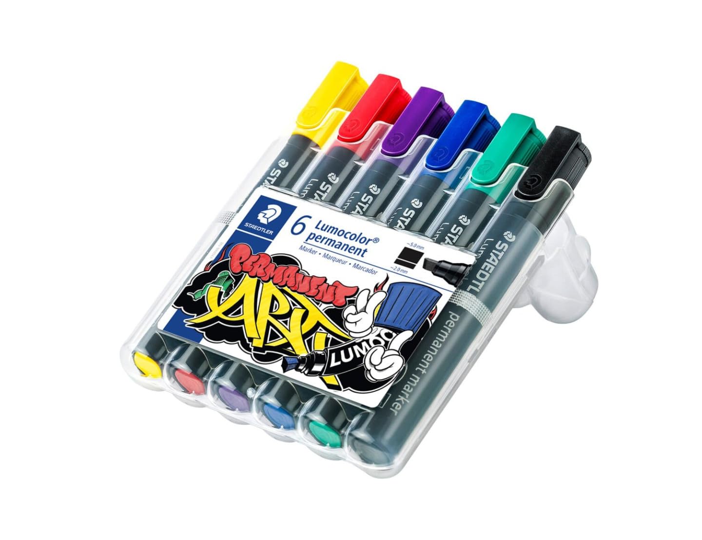 STAEDTLER Lumocolor 350 WP6 marker permanentny z końcówką dłutową – różne kolory (6 sztuk)