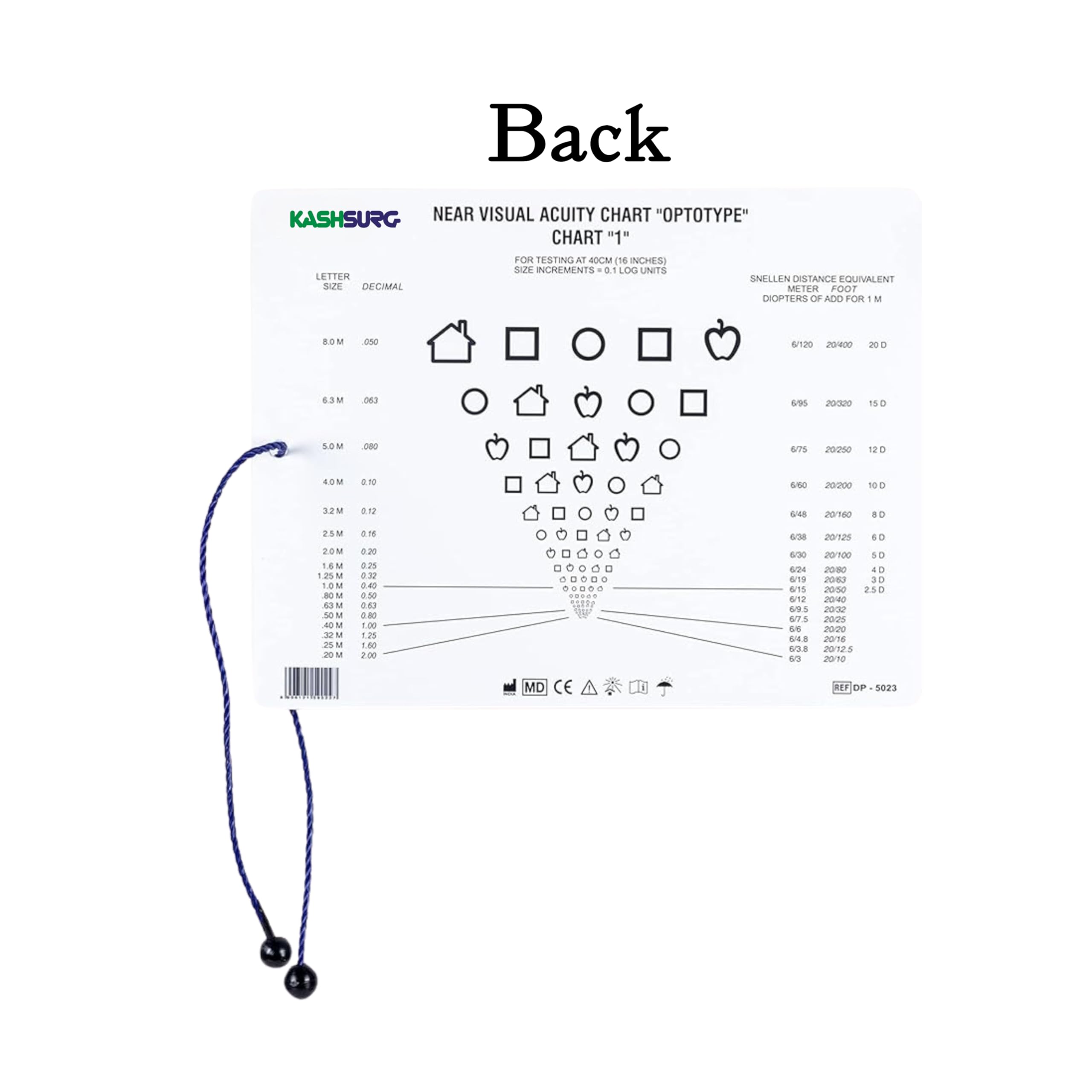 Number Ophthometric Chart with Red and Green Lines 20 Ft