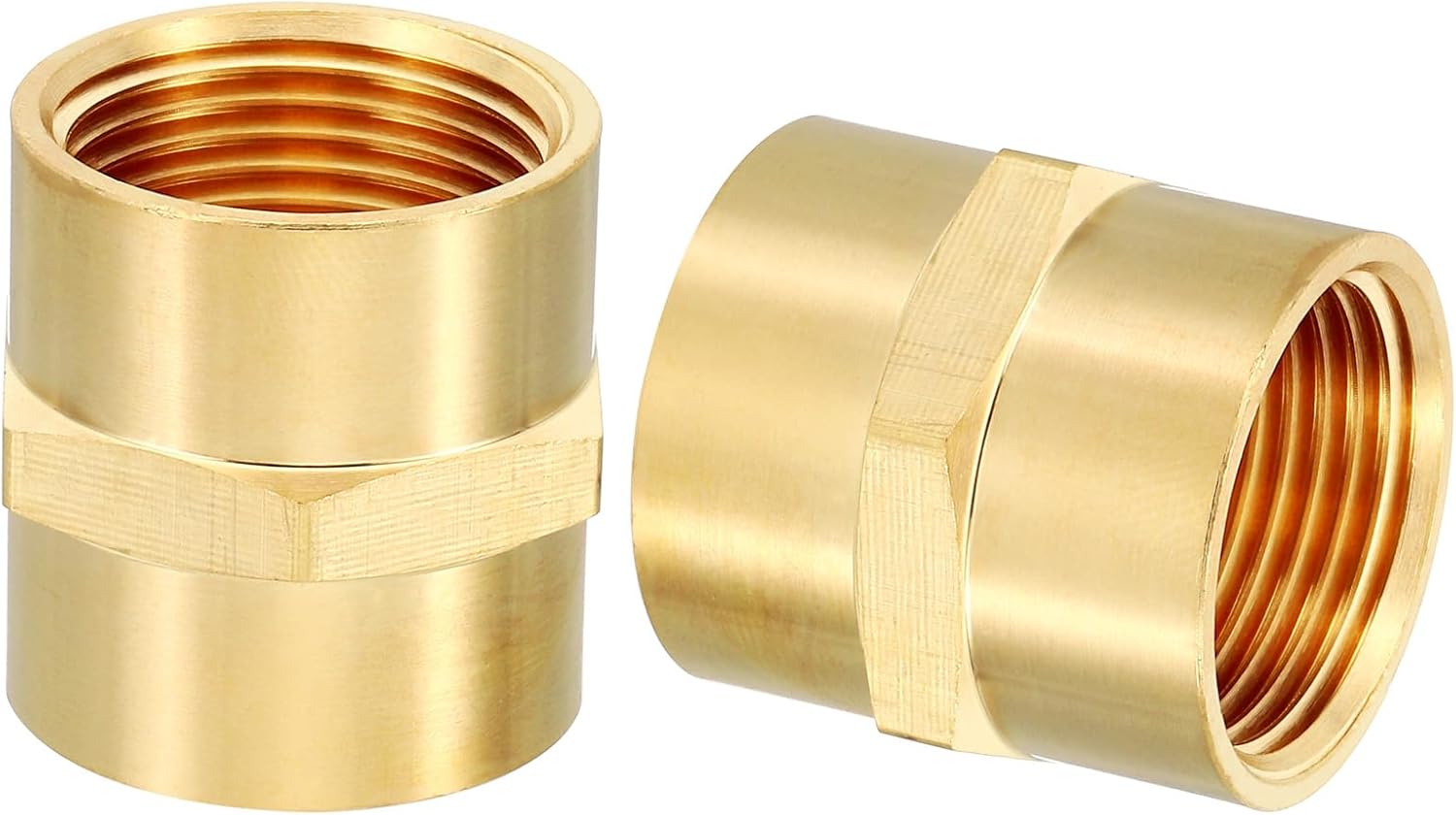 PATIKIL Brass Pipe Fittings Coupler, 2Pcs 3/4" x 3/4" NPT Female Thread Brass Hex Nipple Coupling Reducer Adapter Tubing Connector Adaptor for Water, Air, Oil, Gas Line System