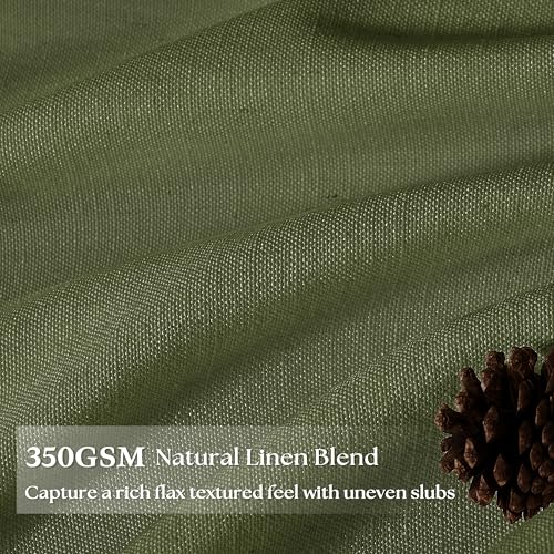 Image of Olive Green Linen Semi Sheer Pinch Pleated Curtains 108 Inch Long | Floor To Ceiling Extra Long, Light Filtering Privacy, Burlap Textured, Living Room, Hook Rings Memory Shape, Rustic Classic
