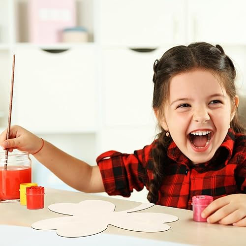 Miniatura 5 de Anglechic 12 recortes de trébol de madera sin terminar de 12 pulgadas, adornos de trébol de madera del día de San Patricio, trébol de madera en