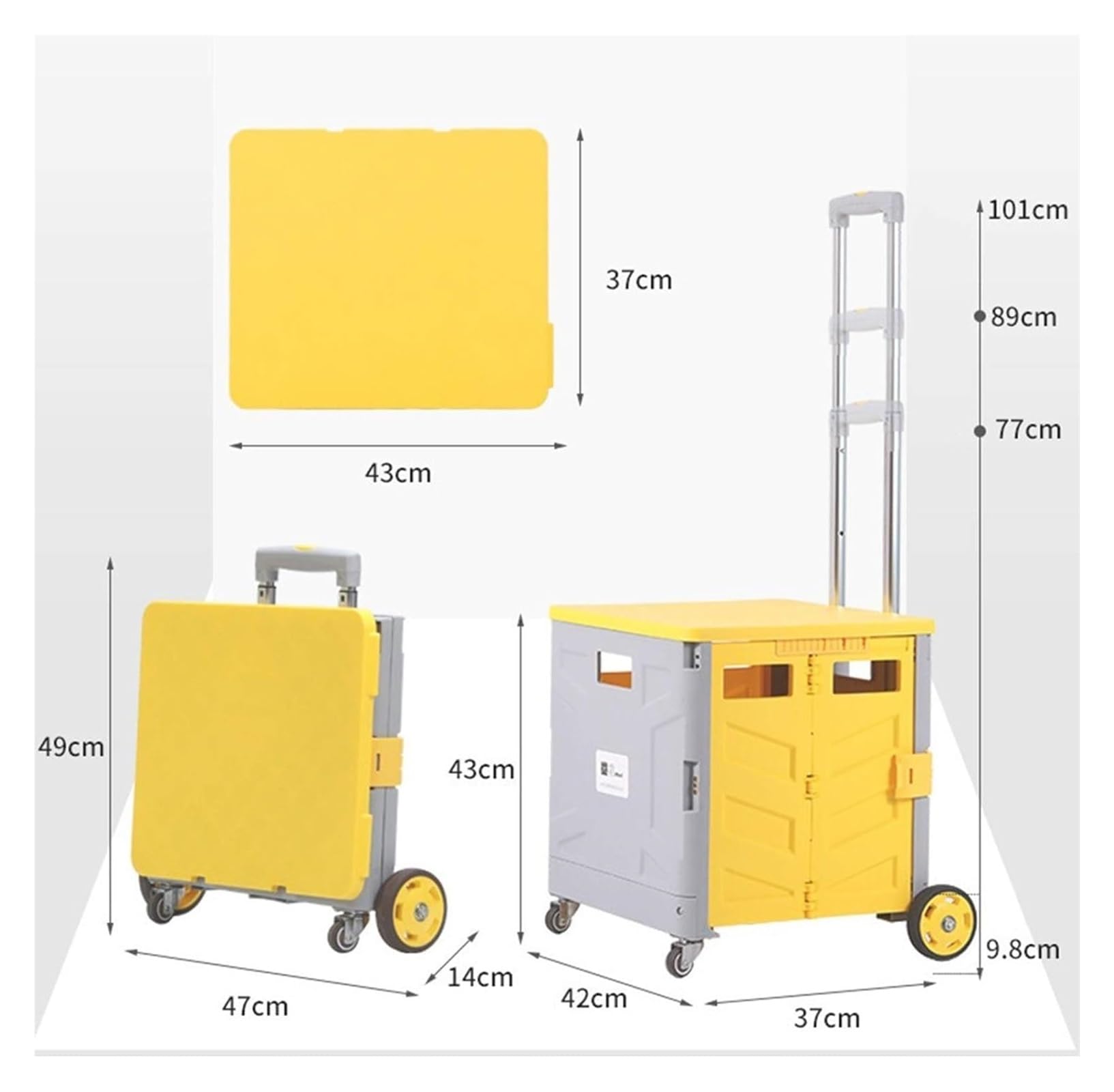 JCAKES Einkaufswagen Zusammenklappbarer Handwagen mit Rädern, zusammenklappbarer Stiefelwagen, tragbarer 4-Rad-Koffer, Einkaufswagen, Camping- und Angel-Festival-Einkaufswagen (Color : Gray+Yellow)