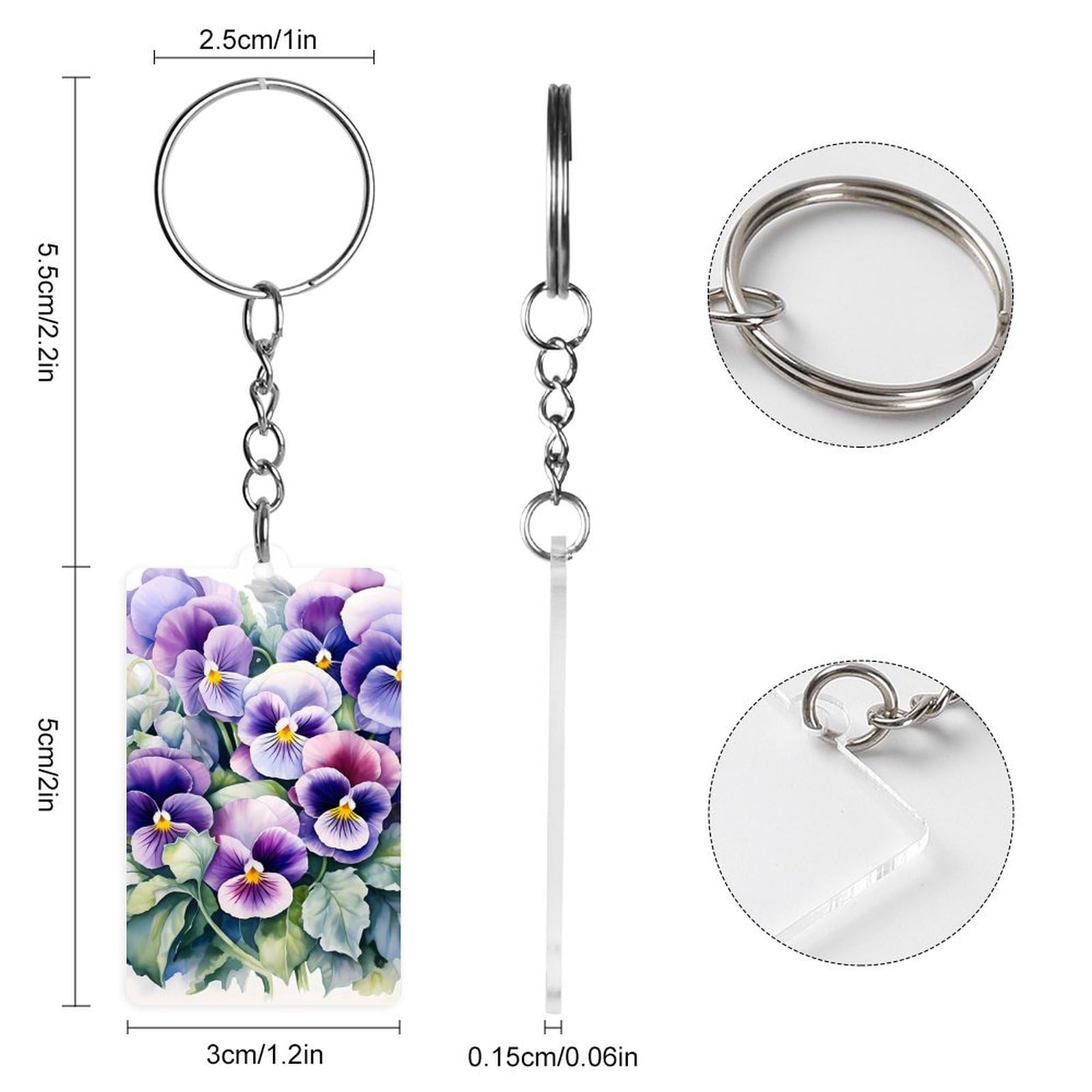Pansy Acrylic Keychain Bag Decorative Accessories Keychain for Car Keys Surprise