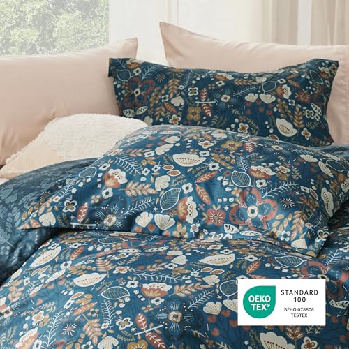 Image of Bedsure Duvet Cover King Size - Reversible Floral Duvet Cover Set with Zipper Closure, 3 Pieces Navy Blue Bedding Set with 8 Corner Ties and 2 Pillow Shams 20 inchx36 inch