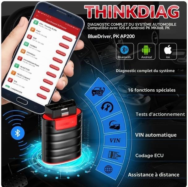 Thinkdiag Old Boot Thinkdiag Diagzone Version prend en charge toutes les voitures 16 services de réinitialisation outil de diagnostic OBD2 (thinkdiag Old Boot + câble)