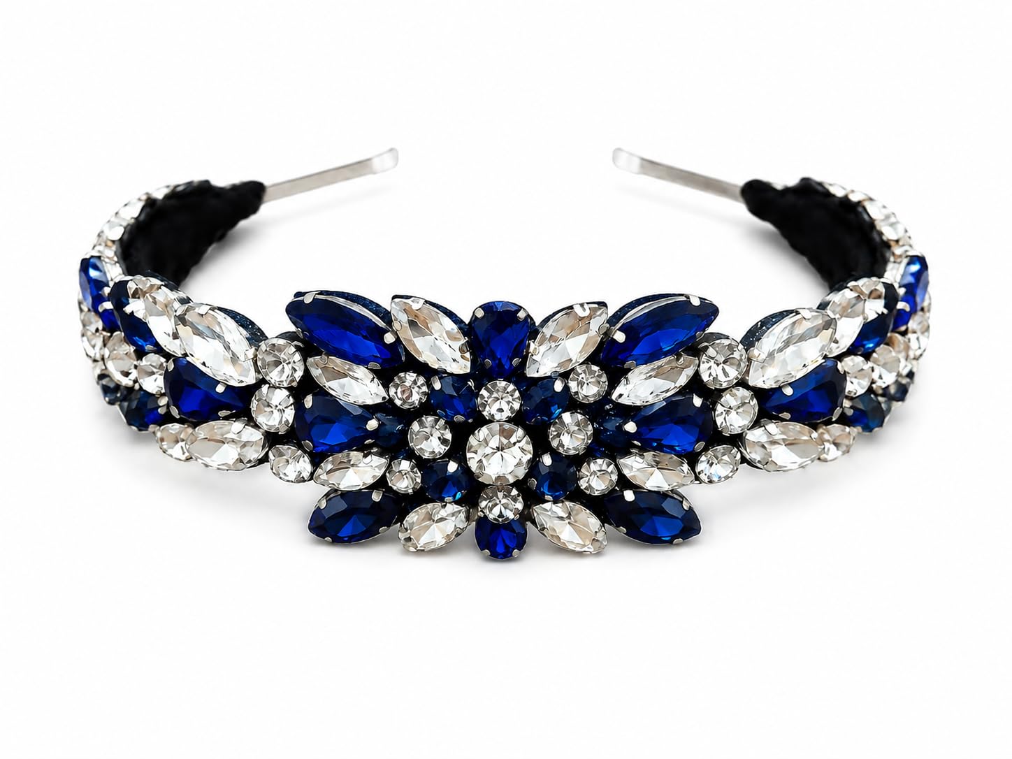 NNR Crystal Rhinestone Headband for Women & Girls | Premium Handmade Floral Stone Hair Band |Padded Headband | Hair Accessory for Festive & Formal Wear (Blue)-image-48