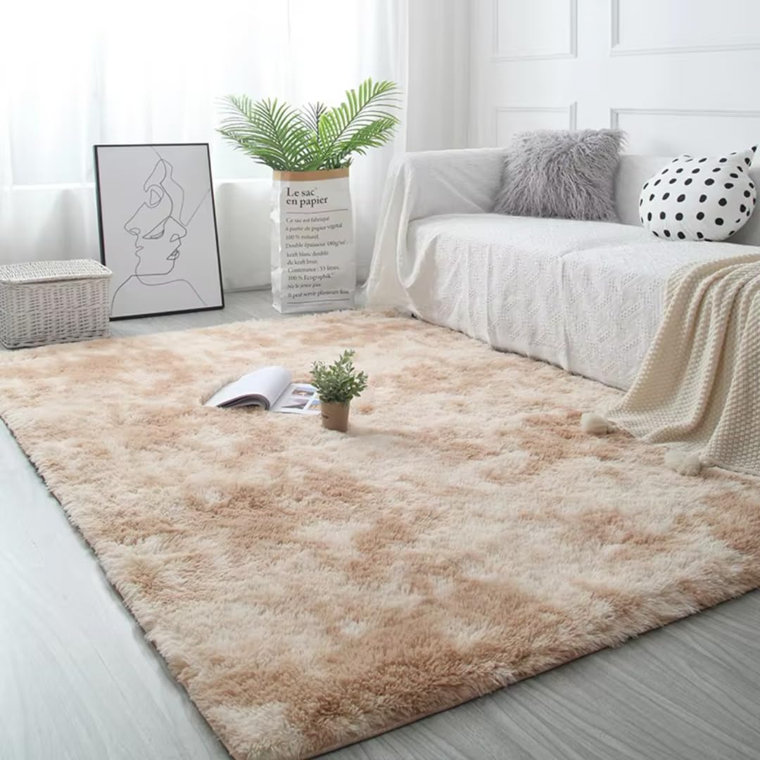 Biały puszysty dywan do salonu, nowoczesny, sypialniany, wystrój domu, duże maty, gruby, futrzany dywanik (50x80 cm, mały rozmiar, jasny wielbłąd)