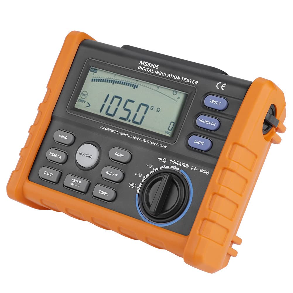 Isolationswiderstandstester - Zuverlässige Messwerkzeug für Isolierungstests - Testdämmwiderstand, PI, DAR - mit Hintergrundbeleuchtung - Peakmeter MS5205