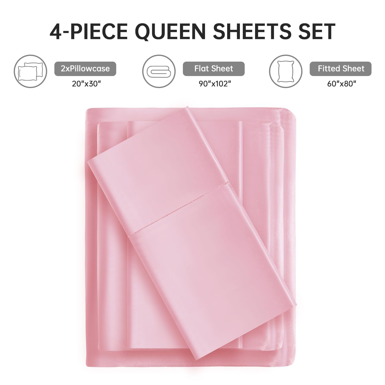 Sasttie Juego de sábanas de satén tamaño Queen, juego de sábanas de satén rosa, suave y ultrasuave, sedoso, con 2 fundas de almohada, color rosa