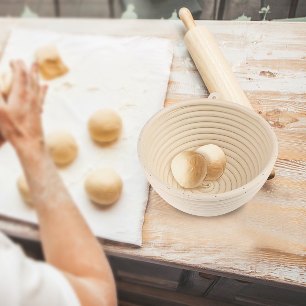 Bread Proofing Basket, Round Handmade Dough Rising Rattan Basket Sour Dough Tools Bread Baking Supplies for Home Sourdough Bakers Baking (18 * 9cm)