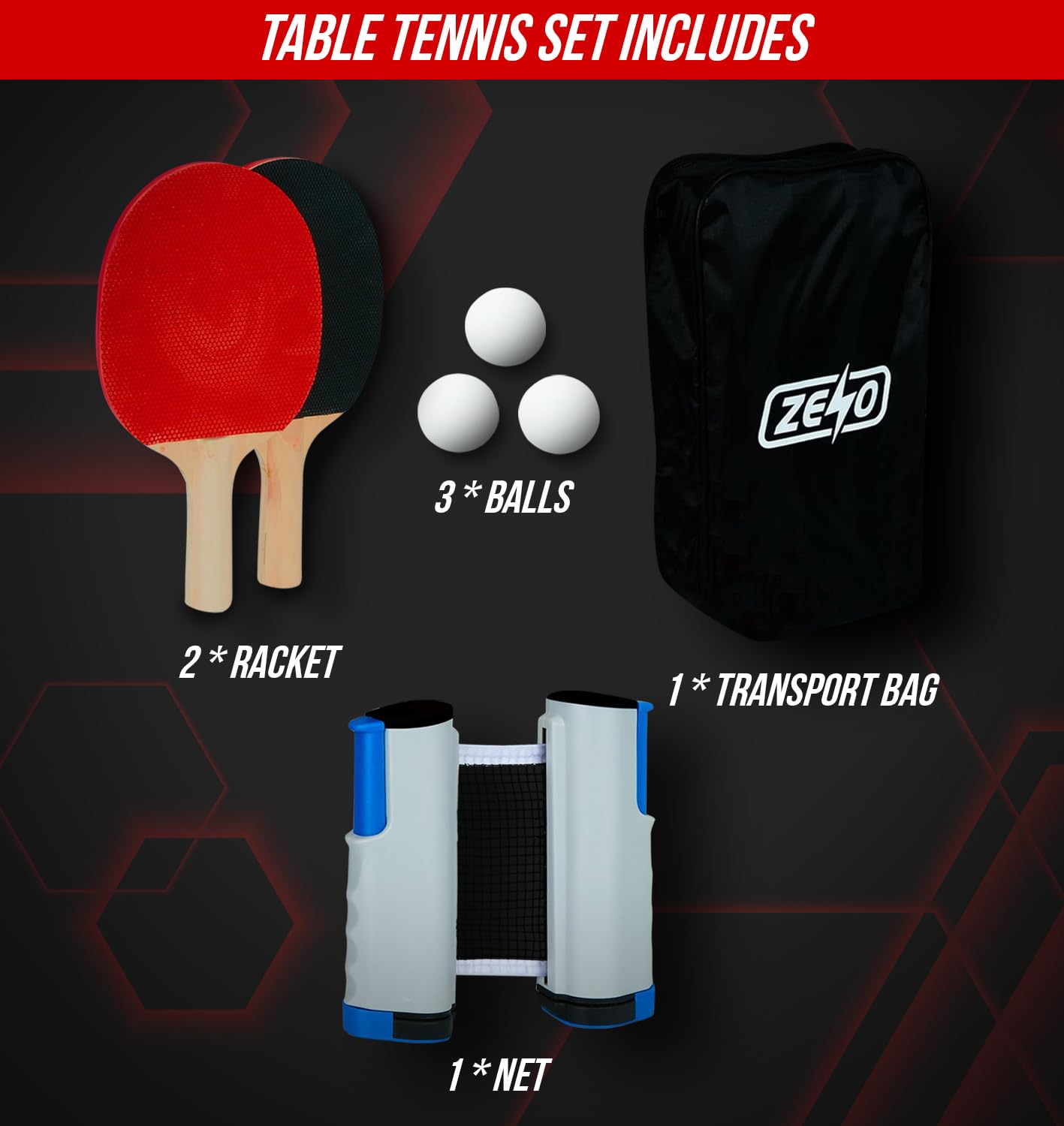 ZENO Portable Table Tennis Set, Black - Image 3