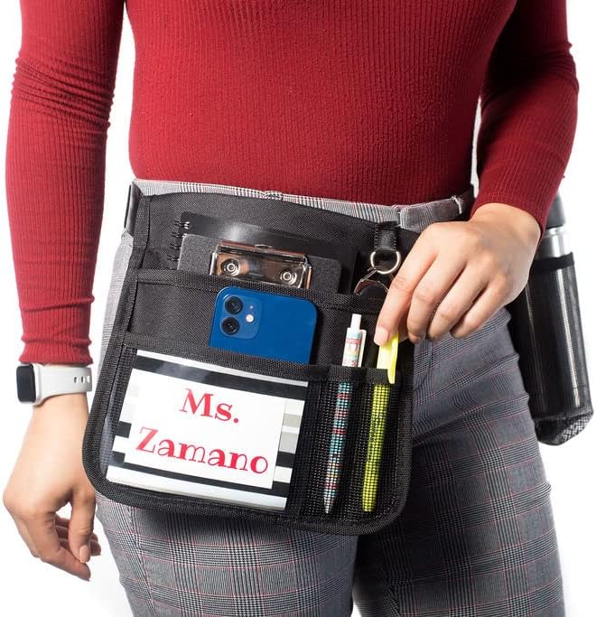 Mini Premium Hip Utility Pouch/Teachers & Mobile Workers /6 Pocket/Key/Badge Reel/Drink Pouch/ID Sleeve (Up to 44" Waist)