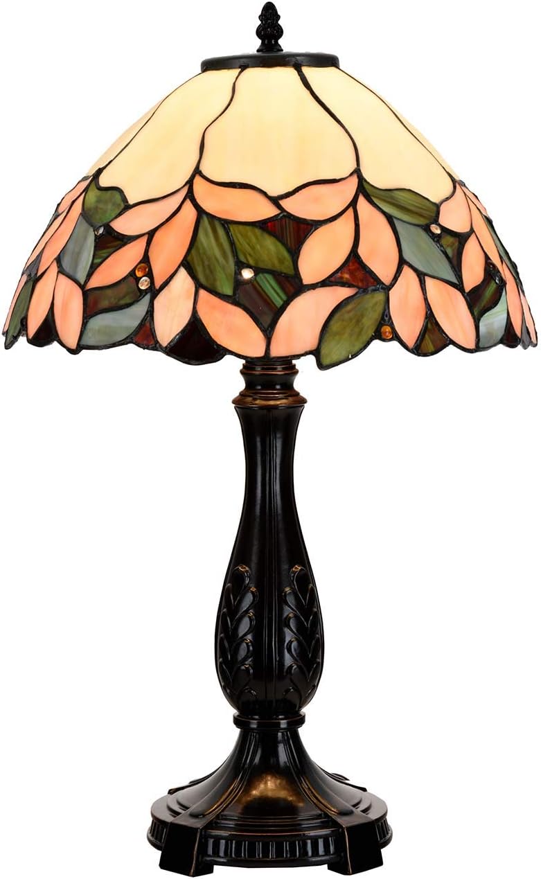 Bieye L10805 Pink Wisteria Tiffany Style Stained Glass Table Lamp, 14" W x 22.5" H