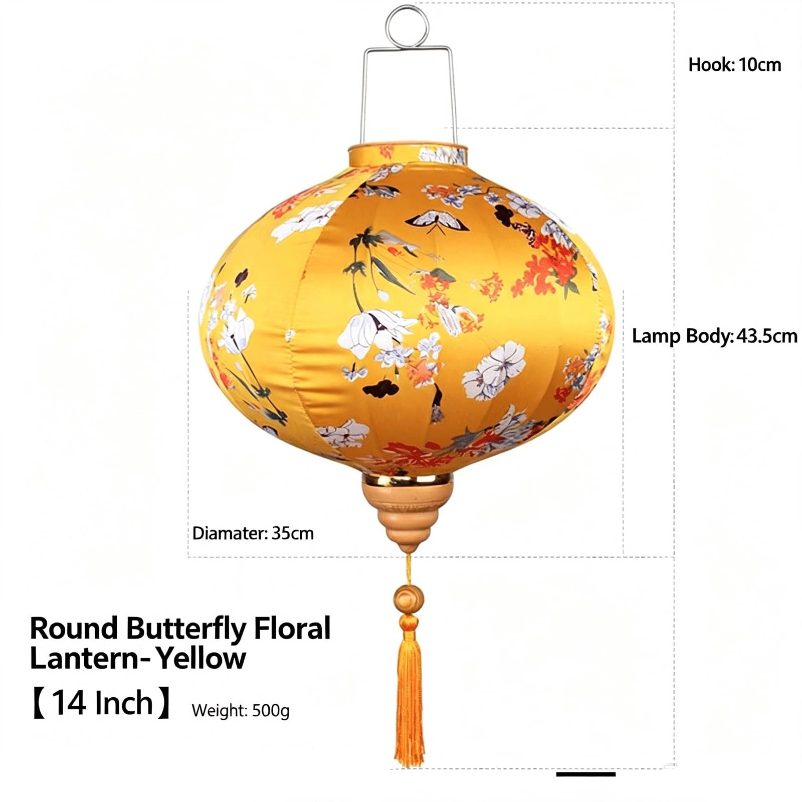 Lanterna appesa floreale rotonda lanterna di seta cinese da 12/14 pollici | Lanterne giapponesi vietnamite Lanterna for decorazioni for interni ed esterni(14inch)