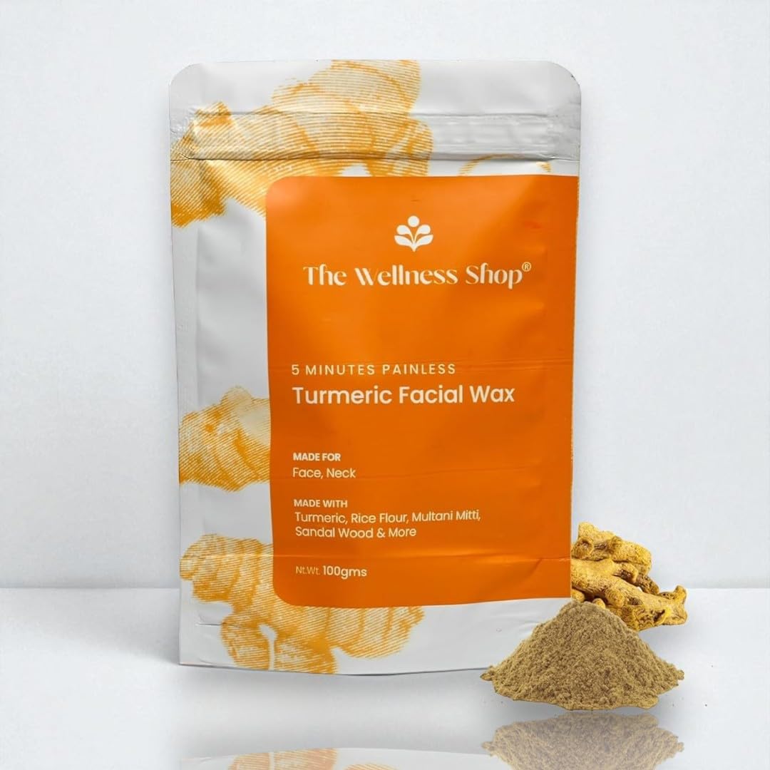 The Wellness Shop - Turmeric Facial Wax Powder, 5 min Painless Natural Face Hair Removal Waxing Powder, Easy to use at home, No chemicals - No Irritation, No Skin rashes (100g)
