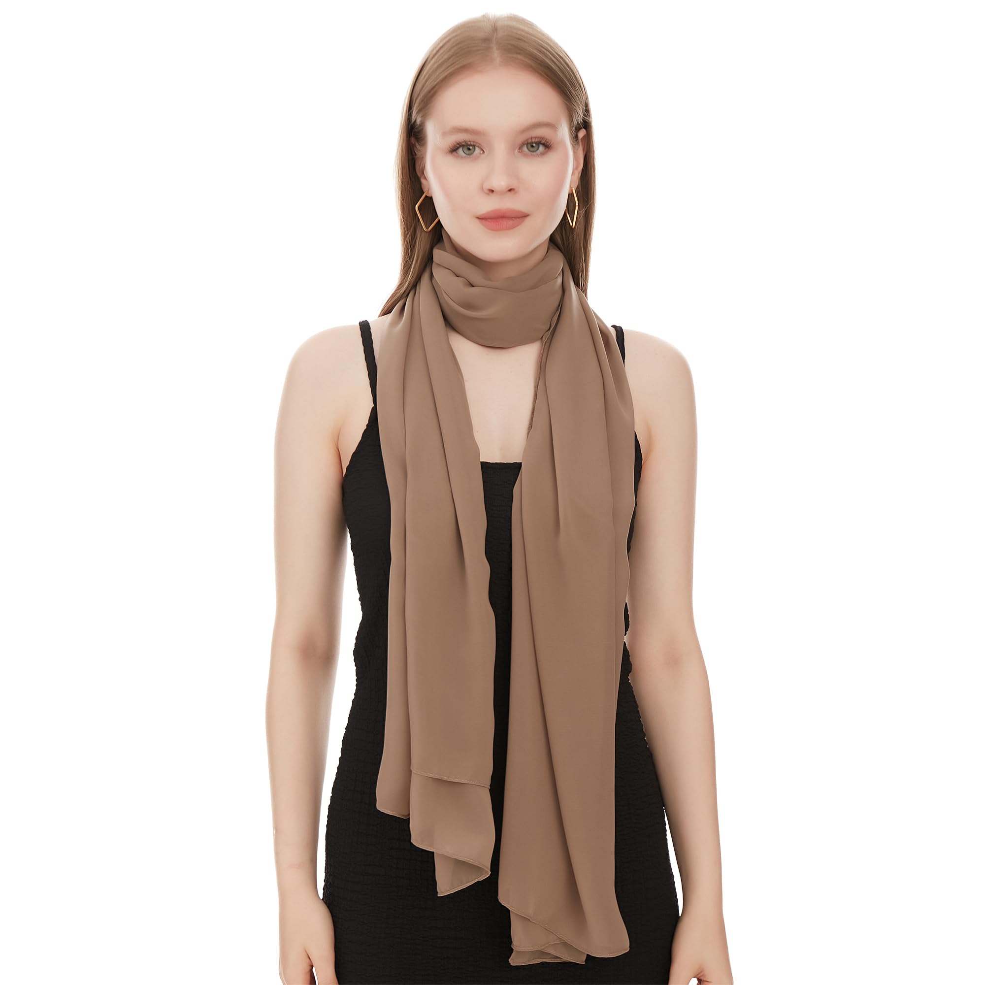 Shawl Factory Dark Taupe Chiffon Scarf For Women UK - Ladies Scarfs Lightweight Shawls & Wraps - Ladies Scarves for Wedding, Bridal, Party