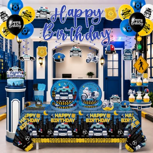 NeoRov 220 Pcs Police Birthday Party Decorations Tableware Set