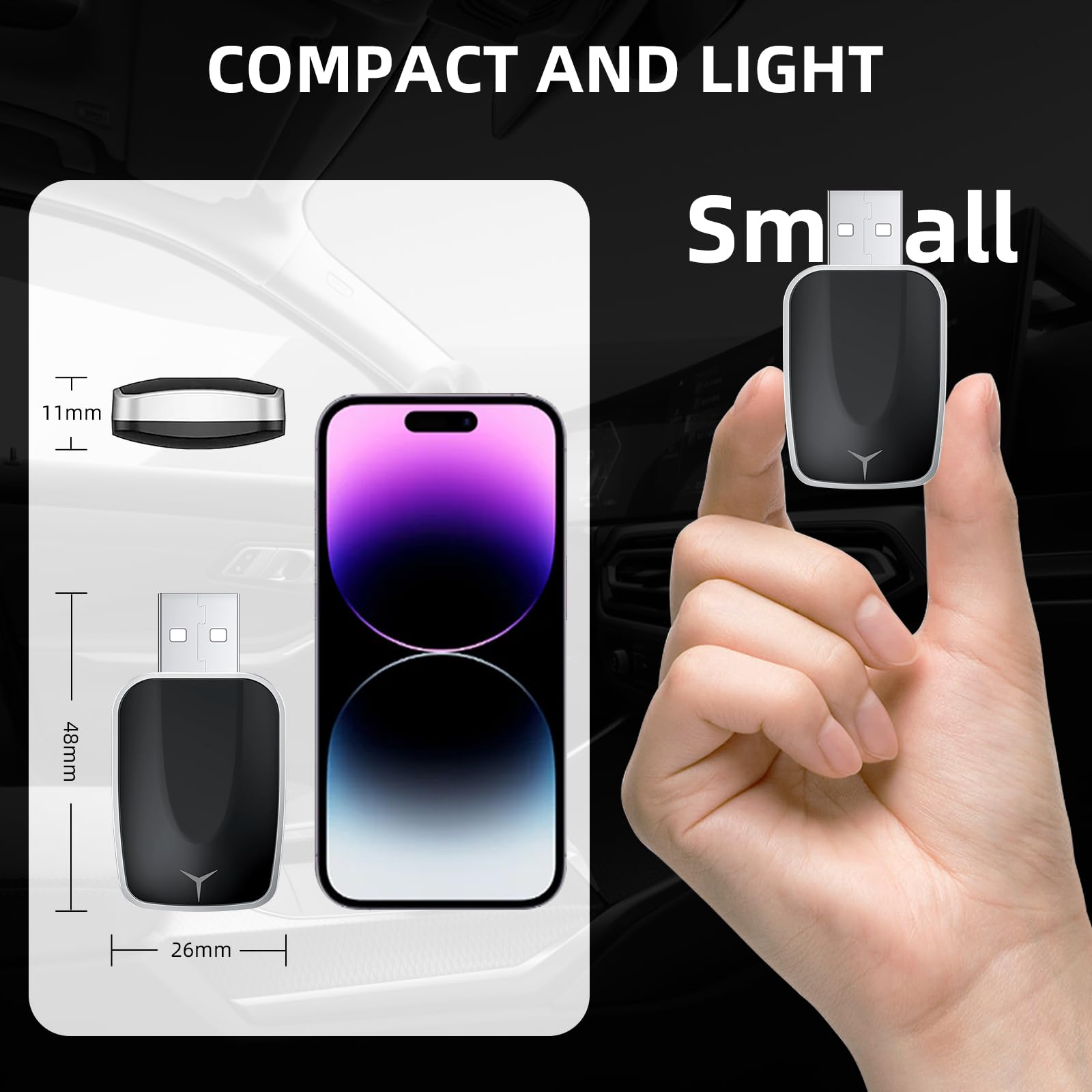 Wireless CarPlay Android Auto 2in1 Adapter, Plug and Play, für Autos mit kabelgebundenem CarPaly und Android Auto, unterstützt iOS 10+ & Android 11+ (Unidirektional Ende-075)